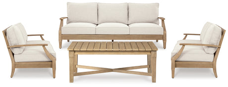 Carter Hall Outdoor Sofa with 2 Lounge Chairs and Coffee Table in Beige from Ashley - Luna Furniture