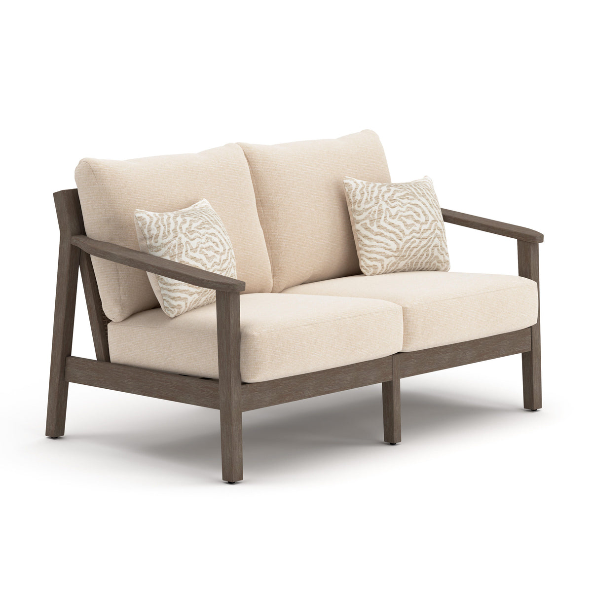 Adams Lane Dark Brown/Beige Outdoor Loveseat from Ashley - Luna Furniture