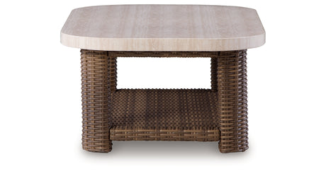 Dolan Creek Beige/Brown Outdoor Coffee Table from Ashley Furniture - Luna Furniture