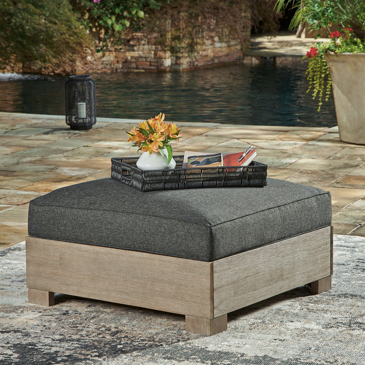 CITRINE PARK Brown Outdoor Ottoman with Cushion from Ashley Furniture - Luna Furniture