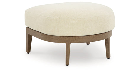 Serene Bay Dark Brown/White Outdoor Ottoman with Cushion from Ashley Furniture - Luna Furniture