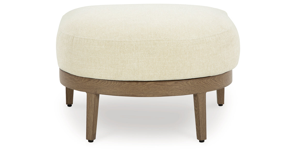 Serene Bay Dark Brown/White Outdoor Ottoman with Cushion from Ashley - Luna Furniture