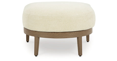 Serene Bay Dark Brown/White Outdoor Ottoman with Cushion from Ashley Furniture - Luna Furniture