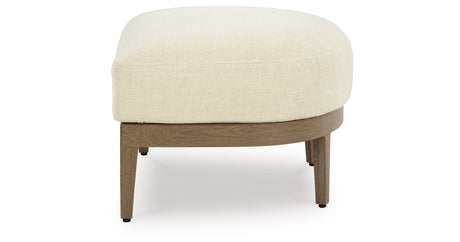 Serene Bay Dark Brown/White Outdoor Ottoman with Cushion from Ashley Furniture - Luna Furniture