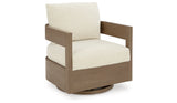 Serene Bay Dark Brown/White Outdoor Swivel Glider Chair with Cushion from Ashley Furniture - Luna Furniture
