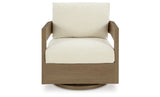 Serene Bay Dark Brown/White Outdoor Swivel Glider Chair with Cushion from Ashley Furniture - Luna Furniture