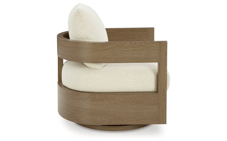 Serene Bay 2 Outdoor Lounge Chairs with End Table in Dark Brown/White from Ashley Furniture - Luna Furniture