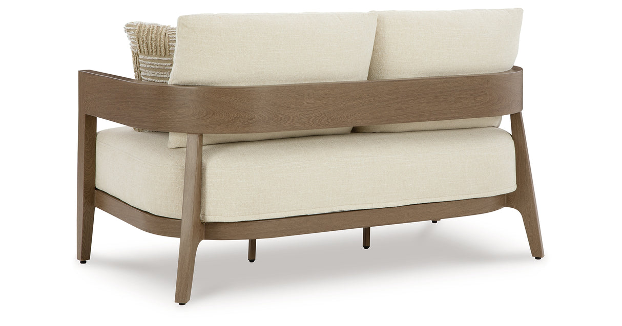 Serene Bay Outdoor Sofa and Loveseat in Dark Brown/White from Ashley Furniture - Luna Furniture