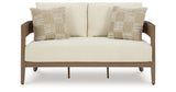 Serene Bay Outdoor Sofa and Loveseat with Coffee Table in Dark Brown/White from Ashley Furniture - Luna Furniture