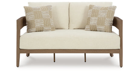 Serene Bay Outdoor Sofa and Loveseat in Dark Brown/White from Ashley Furniture - Luna Furniture