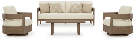 Serene Bay Outdoor Sofa and 2 Chairs with Coffee Table in Dark Brown/White from Ashley Furniture - Luna Furniture