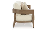 Serene Bay Outdoor Sofa and 2 Chairs with Coffee Table in Dark Brown/White from Ashley Furniture - Luna Furniture