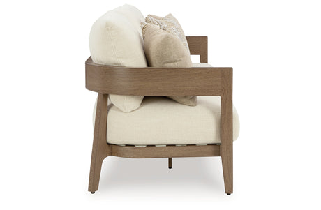 Serene Bay Outdoor Sofa and 2 Chairs with Coffee Table in Dark Brown/White from Ashley Furniture - Luna Furniture