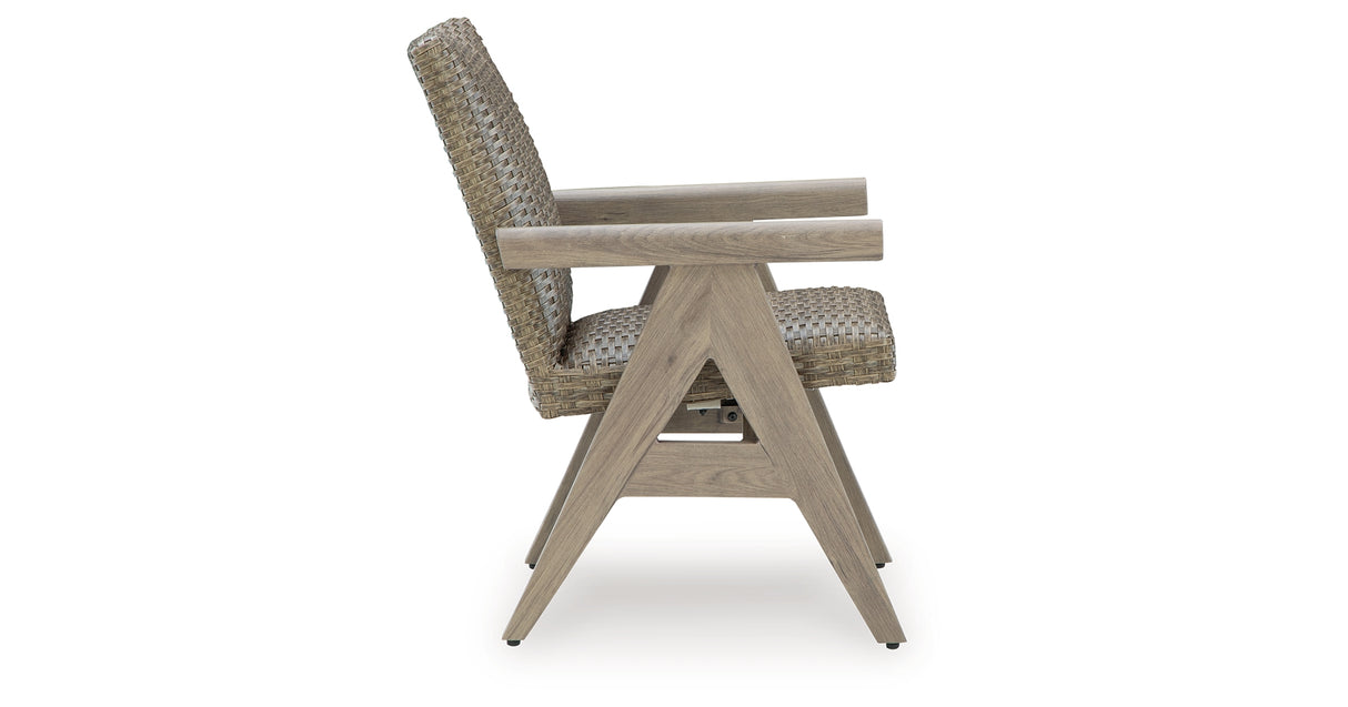 Cliff Trails Outdoor Dining Table and 4 Arm Chairs in Beige from Ashley Furniture - Luna Furniture