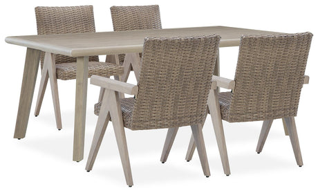 Cliff Trails Outdoor Dining Table and 4 Chairs in Beige from Ashley Furniture - Luna Furniture