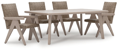 Cliff Trails Outdoor Dining Table and 4 Chairs in Beige from Ashley Furniture - Luna Furniture