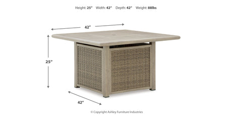 Cliff Trails Outdoor Fire Pit Table and 4 Chairs in Beige from Ashley Furniture - Luna Furniture