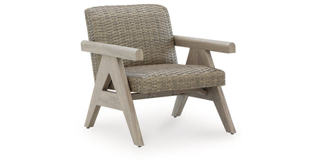 Cliff Trails Outdoor Fire Pit Table and 4 Chairs in Beige from Ashley Furniture - Luna Furniture