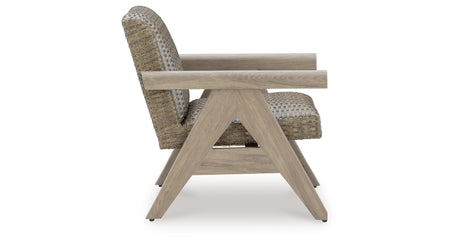 Cliff Trails Outdoor Fire Pit Table and 4 Chairs in Beige from Ashley Furniture - Luna Furniture