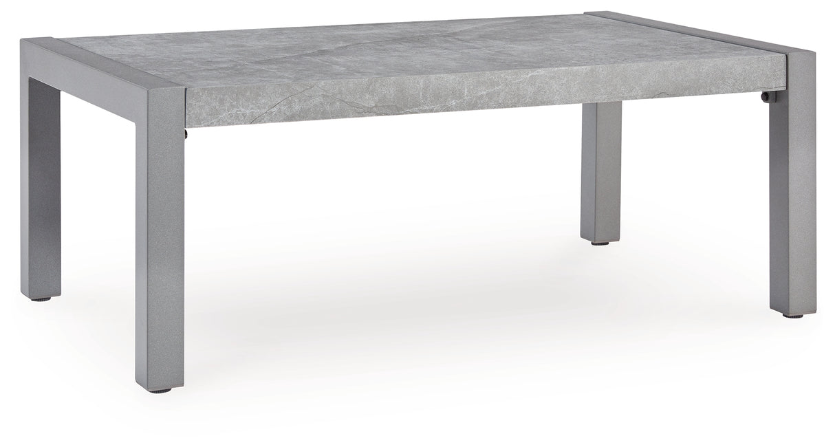 Hurley Park Gray Outdoor Sofa, 2 Lounge Chairs and Coffee Table from Ashley Furniture - Luna Furniture