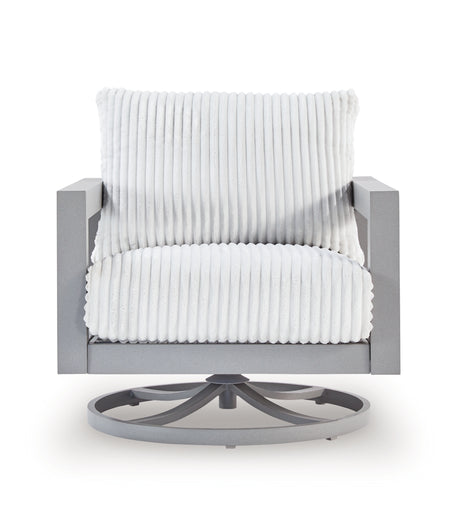 Hurley Park Outdoor Loveseat and 2 Lounge Chairs with Coffee Table in Gray from Ashley Furniture - Luna Furniture