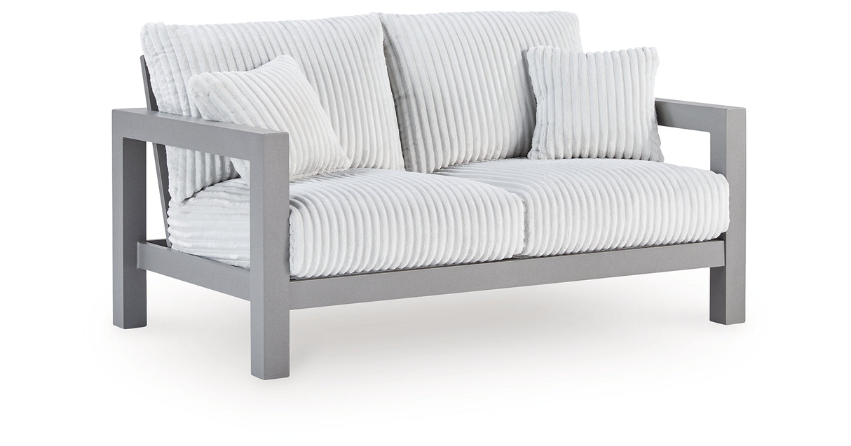 Hurley Park Outdoor Loveseat with 2 Lounge Chairs in Gray from Ashley Furniture - Luna Furniture