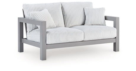 Hurley Park Outdoor Sofa and Loveseat with Coffee Table in Gray from Ashley Furniture - Luna Furniture