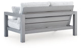 Hurley Park Outdoor Sofa and Loveseat with Coffee Table and 2 End Tables in Gray from Ashley Furniture - Luna Furniture