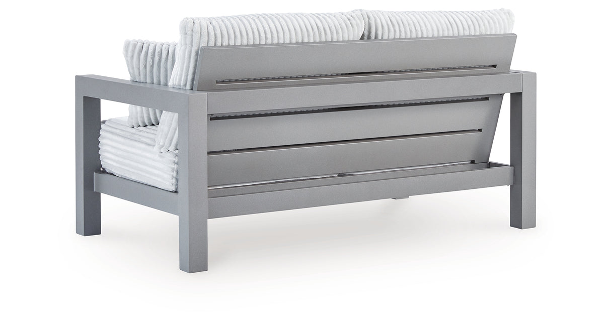 Hurley Park Outdoor Loveseat with 2 Lounge Chairs in Gray from Ashley Furniture - Luna Furniture