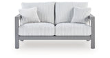 Hurley Park Outdoor Sofa and Loveseat with Coffee Table in Gray from Ashley Furniture - Luna Furniture