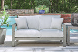Hurley Park Outdoor Sofa and Loveseat with Coffee Table and 2 End Tables in Gray from Ashley Furniture - Luna Furniture