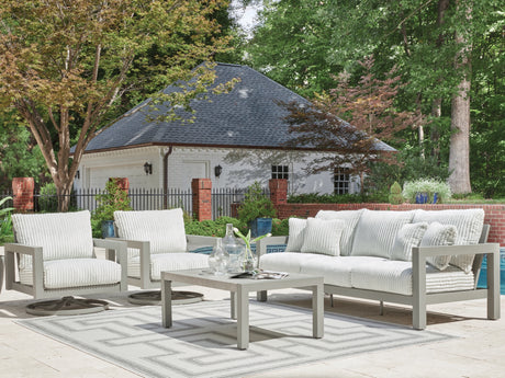 Hurley Park Outdoor Sofa and 2 Chairs with Coffee Table in Gray from Ashley Furniture - Luna Furniture
