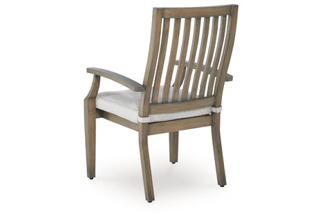 Rainier Ranch Brown/Beige Outdoor Arm Chair with Cushion (Set of 2) from Ashley Furniture - Luna Furniture