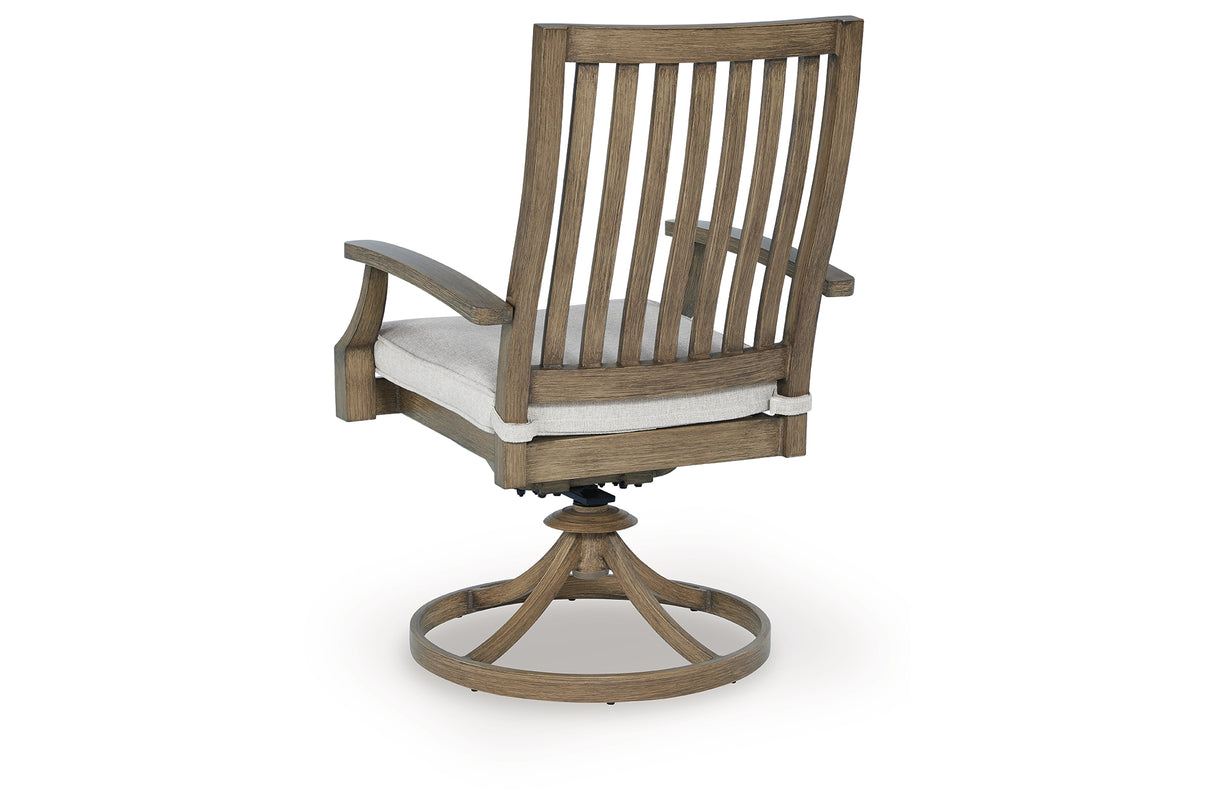 Rainier Ranch Outdoor Dining Table and 4 Chairs in Brown/Beige from Ashley Furniture - Luna Furniture