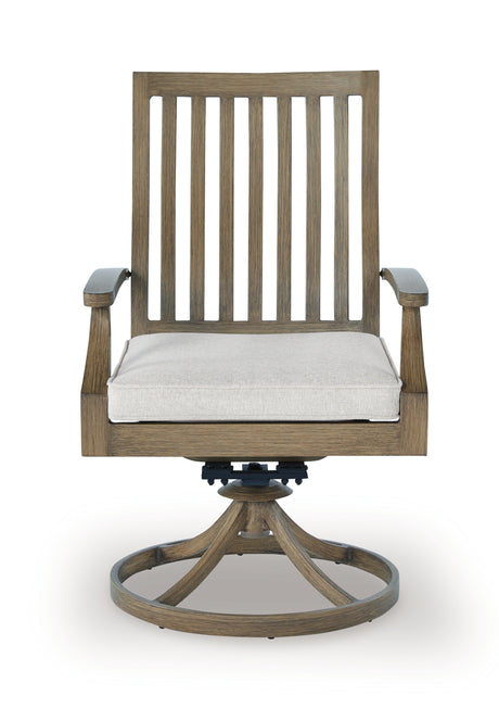 Rainier Ranch Outdoor Dining Table and 6 Chairs in Brown/Beige from Ashley Furniture - Luna Furniture