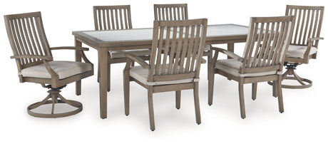Rainier Ranch Outdoor Dining Table and 6 Chairs in Brown/Beige from Ashley Furniture - Luna Furniture