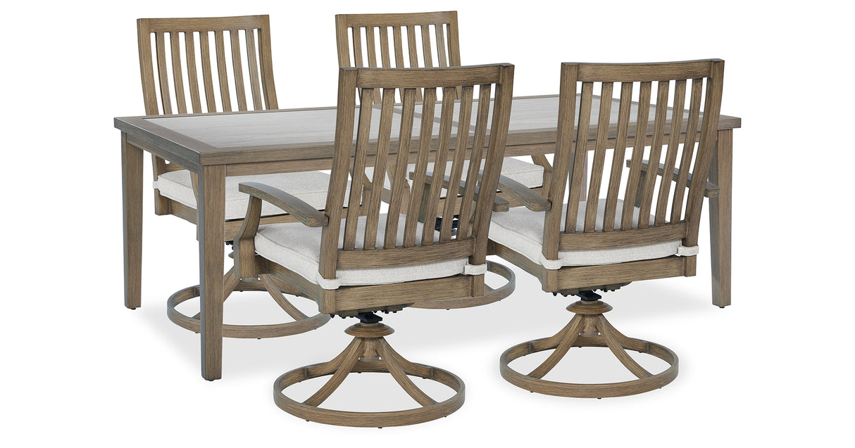 Rainier Ranch Outdoor Dining Table and 4 Chairs in Brown/Beige from Ashley Furniture - Luna Furniture