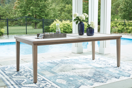Rainier Ranch Outdoor Dining Table and 6 Chairs in Brown/Beige from Ashley Furniture - Luna Furniture