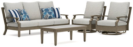 Rainier Ranch Outdoor Sofa and 2 Chairs with Coffee Table in Brown/Beige from Ashley Furniture - Luna Furniture