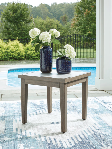 Rainier Ranch Brown/Beige Outdoor End Table from Ashley Furniture - Luna Furniture