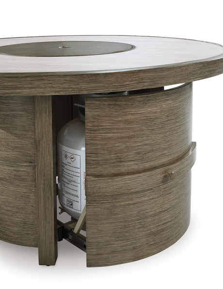 Rainier Ranch Beige Fire Pit Table from Ashley Furniture - Luna Furniture