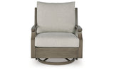 Rainier Ranch Outdoor Loveseat and 2 Chairs with Coffee Table in Brown/Beige from Ashley Furniture - Luna Furniture