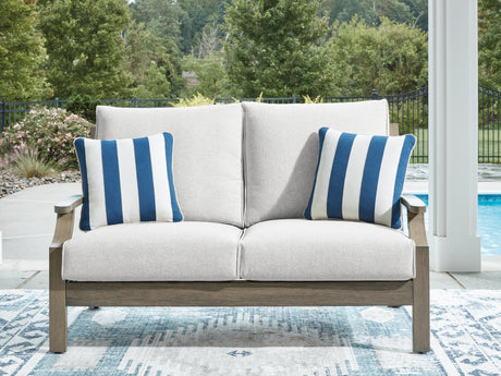 Rainier Ranch Brown/Beige Outdoor Loveseat with Cushion from Ashley Furniture - Luna Furniture