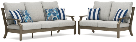 Rainier Ranch Outdoor Sofa and Loveseat in Brown/Beige from Ashley Furniture - Luna Furniture