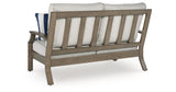 Rainier Ranch Outdoor Loveseat and 2 Chairs with Coffee Table in Brown/Beige from Ashley Furniture - Luna Furniture