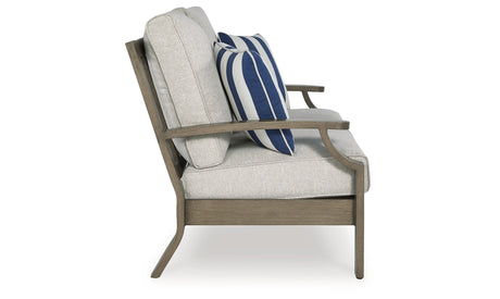Rainier Ranch Outdoor Sofa and Loveseat with Coffee Table in Brown/Beige from Ashley Furniture - Luna Furniture