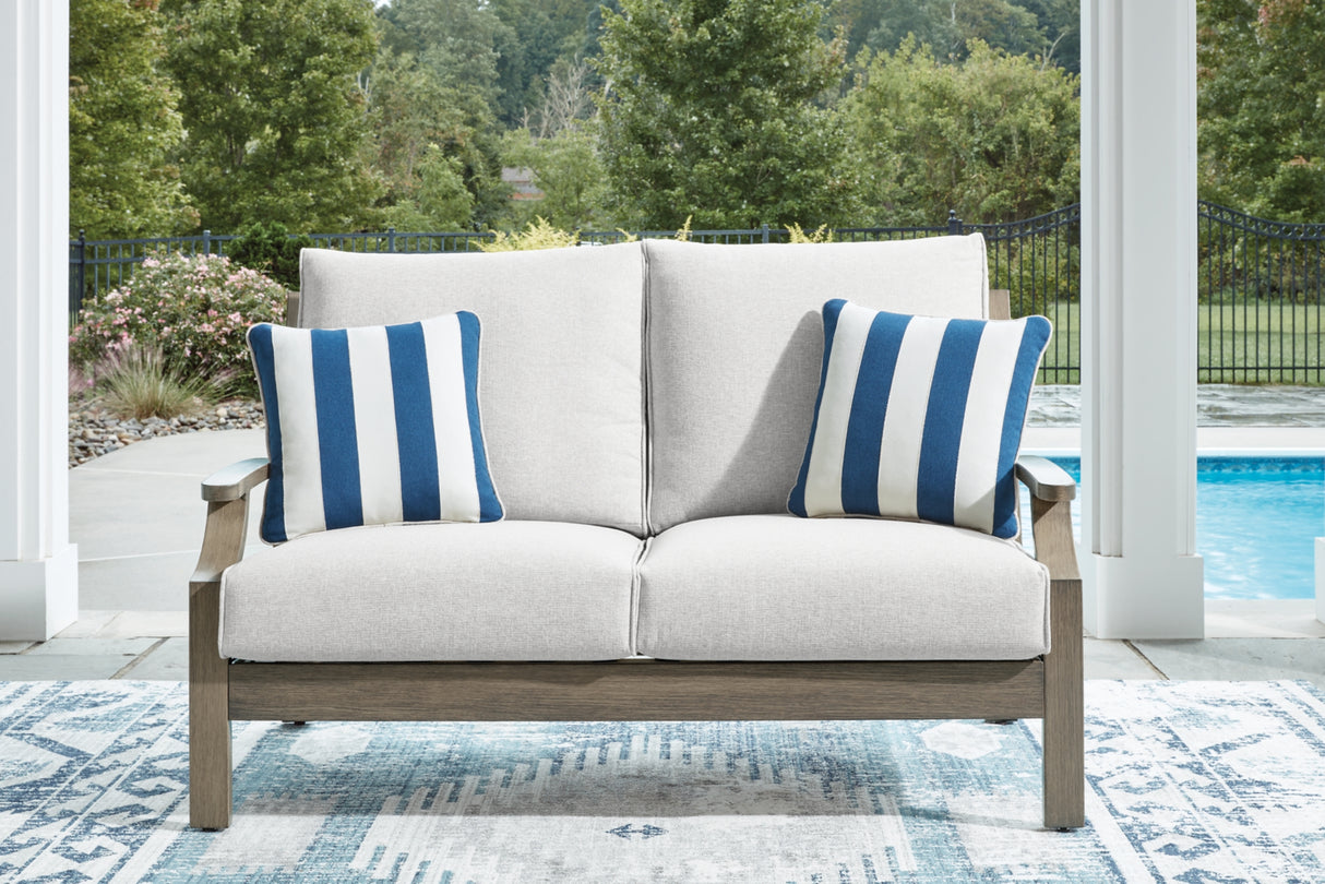 Rainier Ranch Outdoor Sofa and Loveseat in Brown/Beige from Ashley Furniture - Luna Furniture