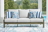 Rainier Ranch Outdoor Sofa and Loveseat with Coffee Table in Brown/Beige from Ashley Furniture - Luna Furniture