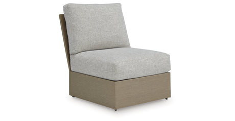 Kimpton Isle Brown/Beige Outdoor Armless Chair with Cushion from Ashley Furniture - Luna Furniture