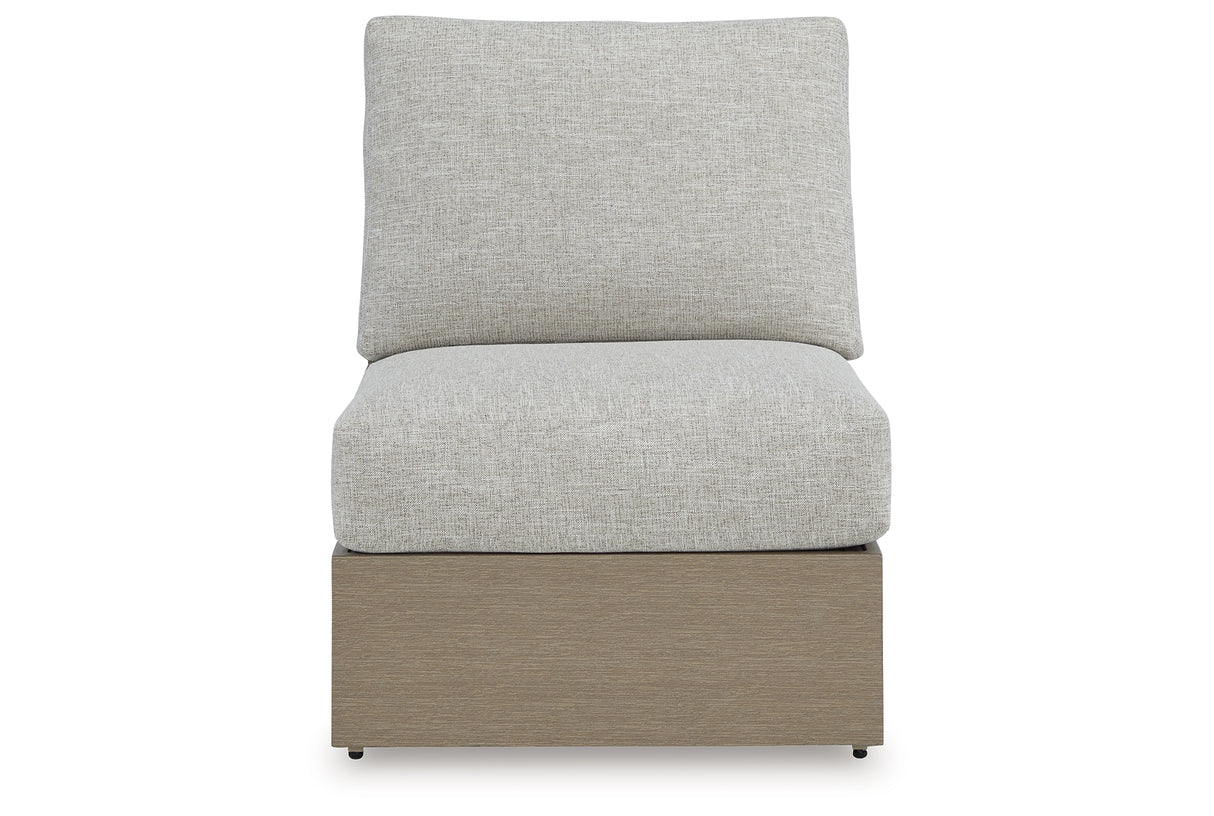 Kimpton Isle Brown/Beige Outdoor Armless Chair with Cushion from Ashley Furniture - Luna Furniture